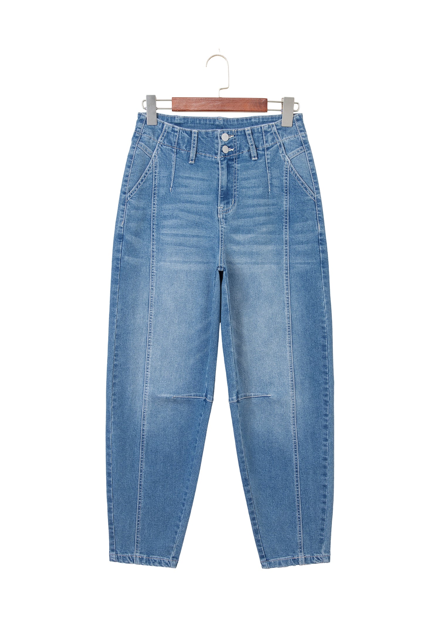 Sky Blue Medium Wash Cuffed Barrel Jeans