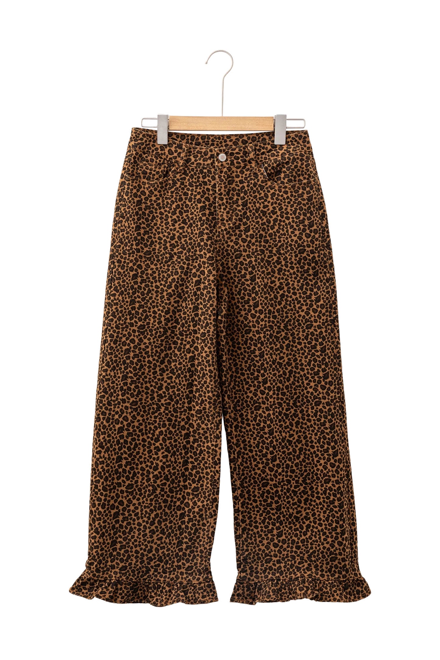 Brown Leopard Print Ruffled Hem Shift Jeans