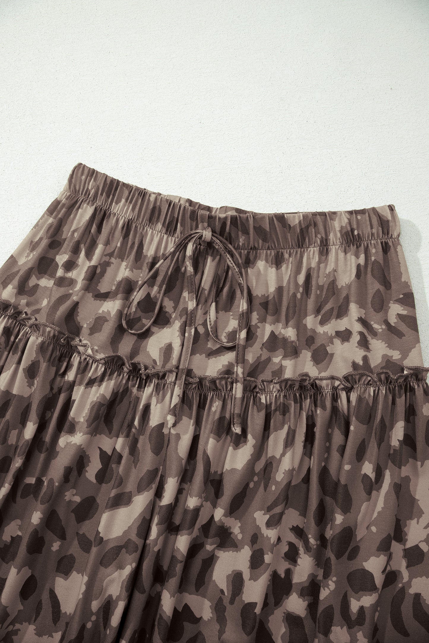 Brown Camo Print Wide Leg Casual Pants