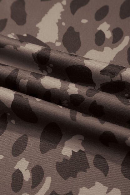 Brown Camo Print Wide Leg Casual Pants