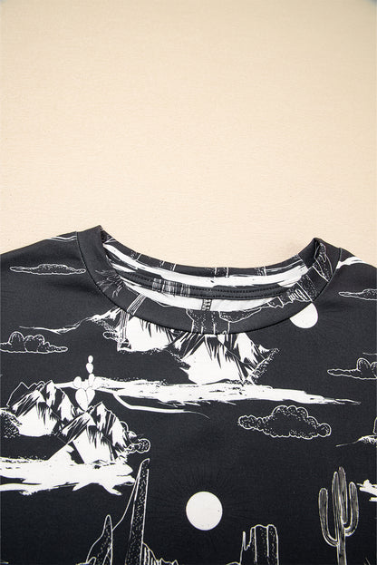 Black Desert Sand Print Short Sleeve Knit Top