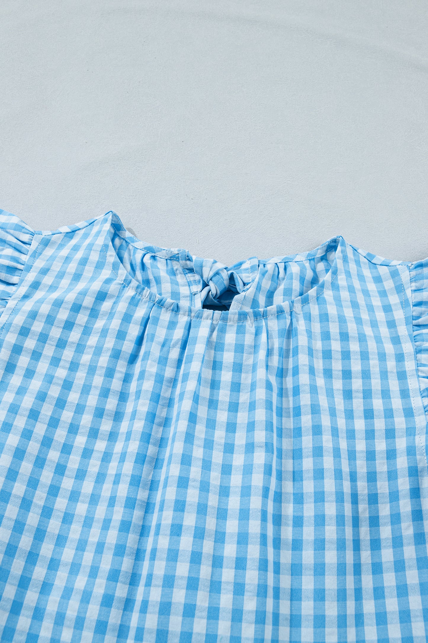 Sky Blue Knot Back Ruffled Short Sleeve Gingham Maxi Dress