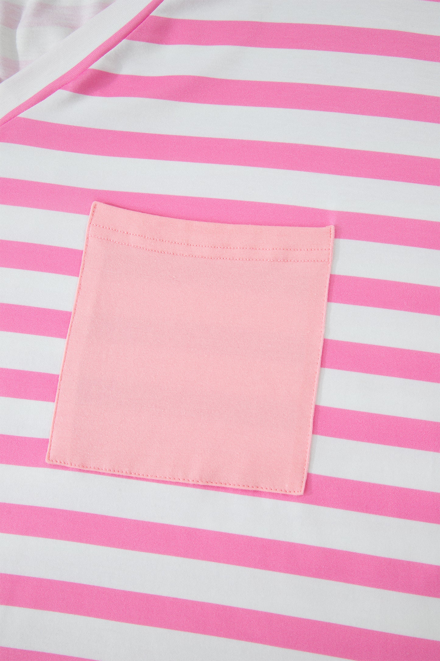 Pink Stripe Colorblock Patched Pocket V Neck Plus Size Tee