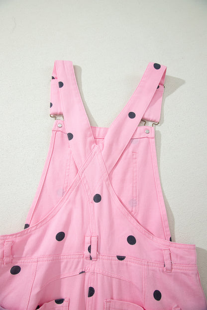 Phalaenopsis Polka Dot Print Bib Pocket Denim Barrel Overalls Jumpsuit