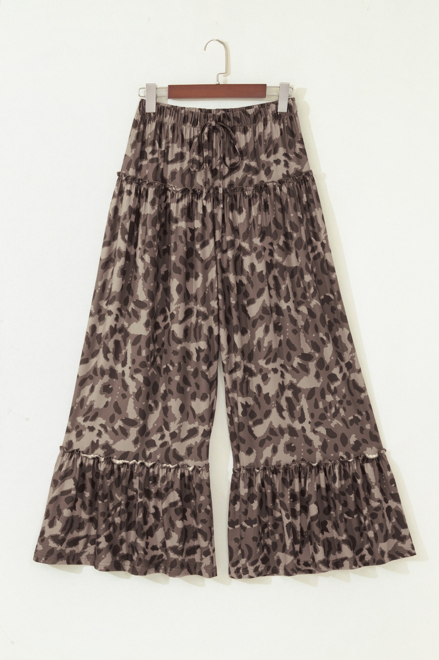 Brown Camo Print Wide Leg Casual Pants