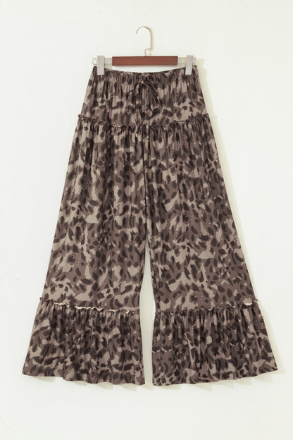 Brown Camo Print Wide Leg Casual Pants