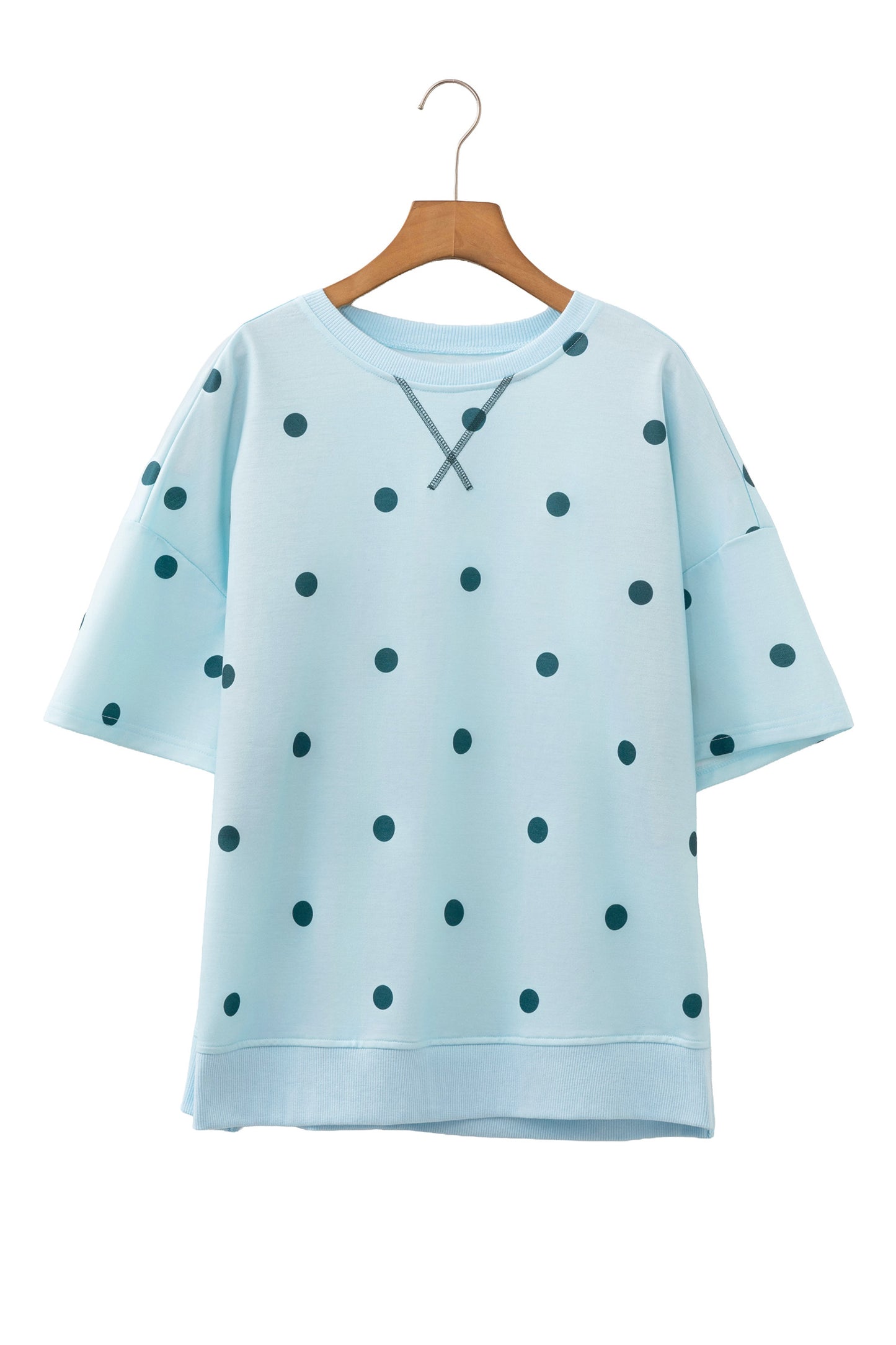 Beige Polka Dot Print Crossed Seam Detail Oversize Tee