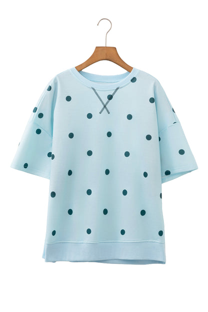 Beige Polka Dot Print Crossed Seam Detail Oversize Tee