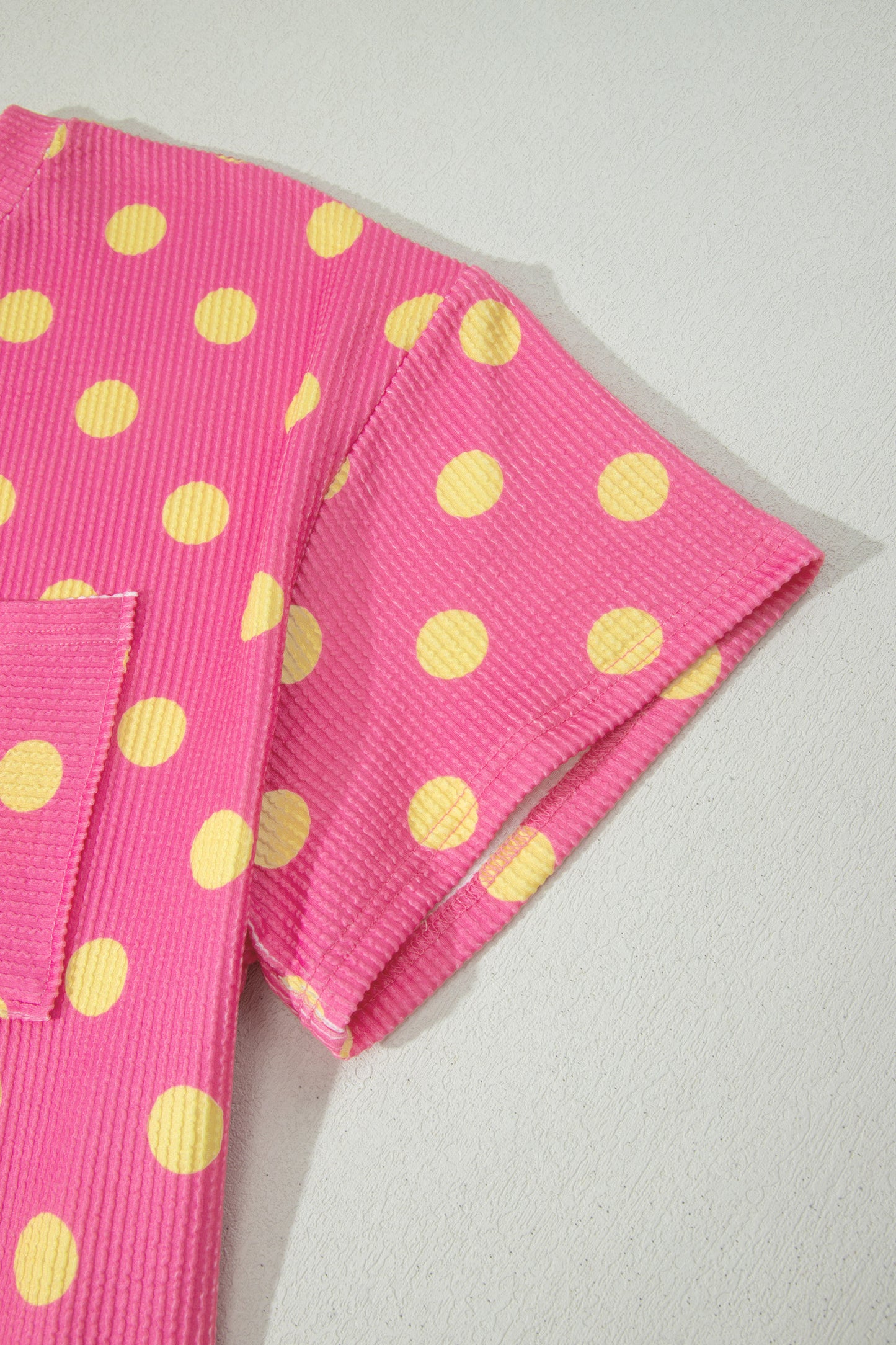 Pink Twisted Rib Polka Dot Print Plus Size T Shirt