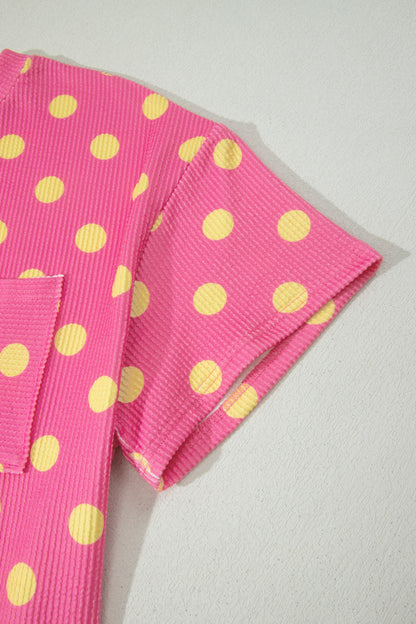 Pink Twisted Rib Polka Dot Print Plus Size T Shirt