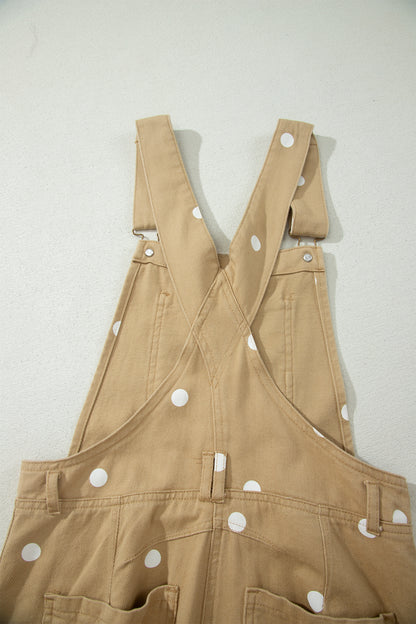 Phalaenopsis Polka Dot Print Bib Pocket Denim Barrel Overalls Jumpsuit