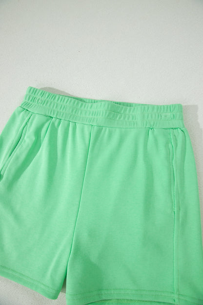 Green Slim Tank Top Elastic High Waist Shorts 2pcs Outfit