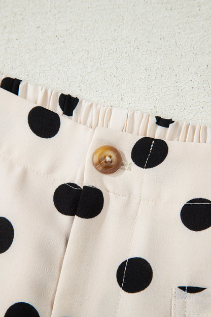White Polka Dot Print Patched Pocket Mid-rise Straight Leg Pants