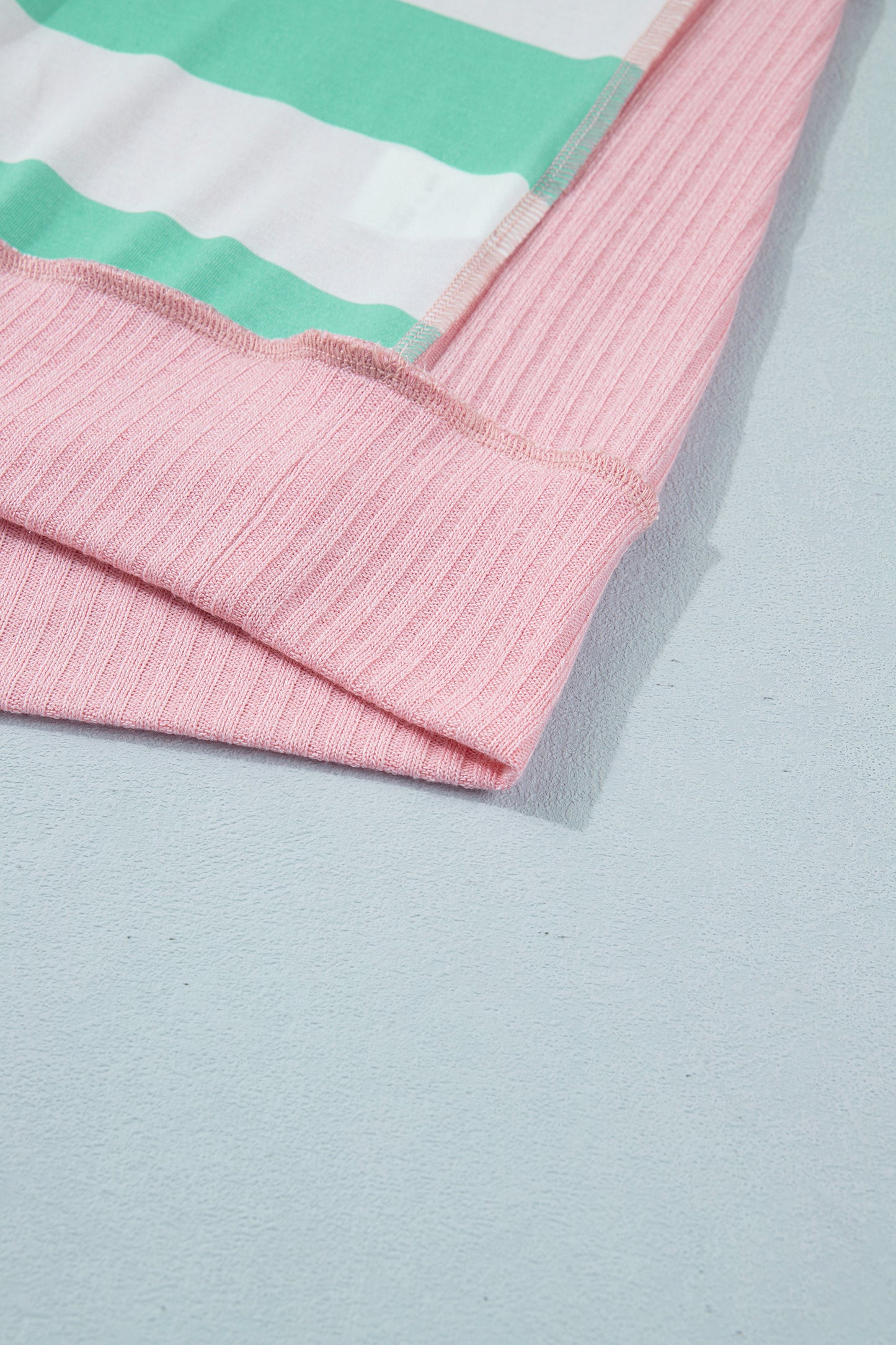 Green Stripe Exposed Seam Ribbed Patchwork Oversized Tee