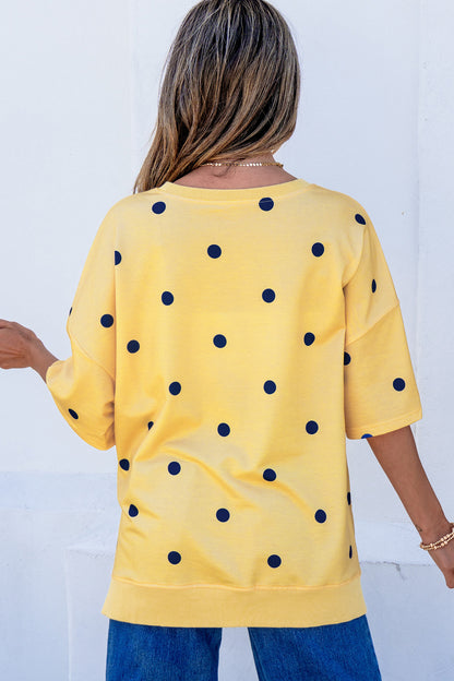 Beige Polka Dot Print Crossed Seam Detail Oversize Tee