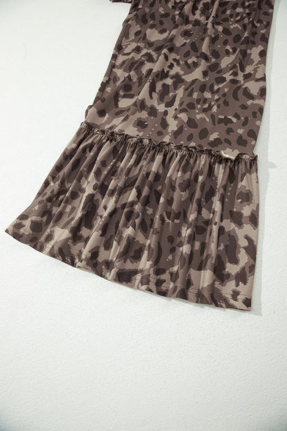 Brown Camo Print Wide Leg Casual Pants