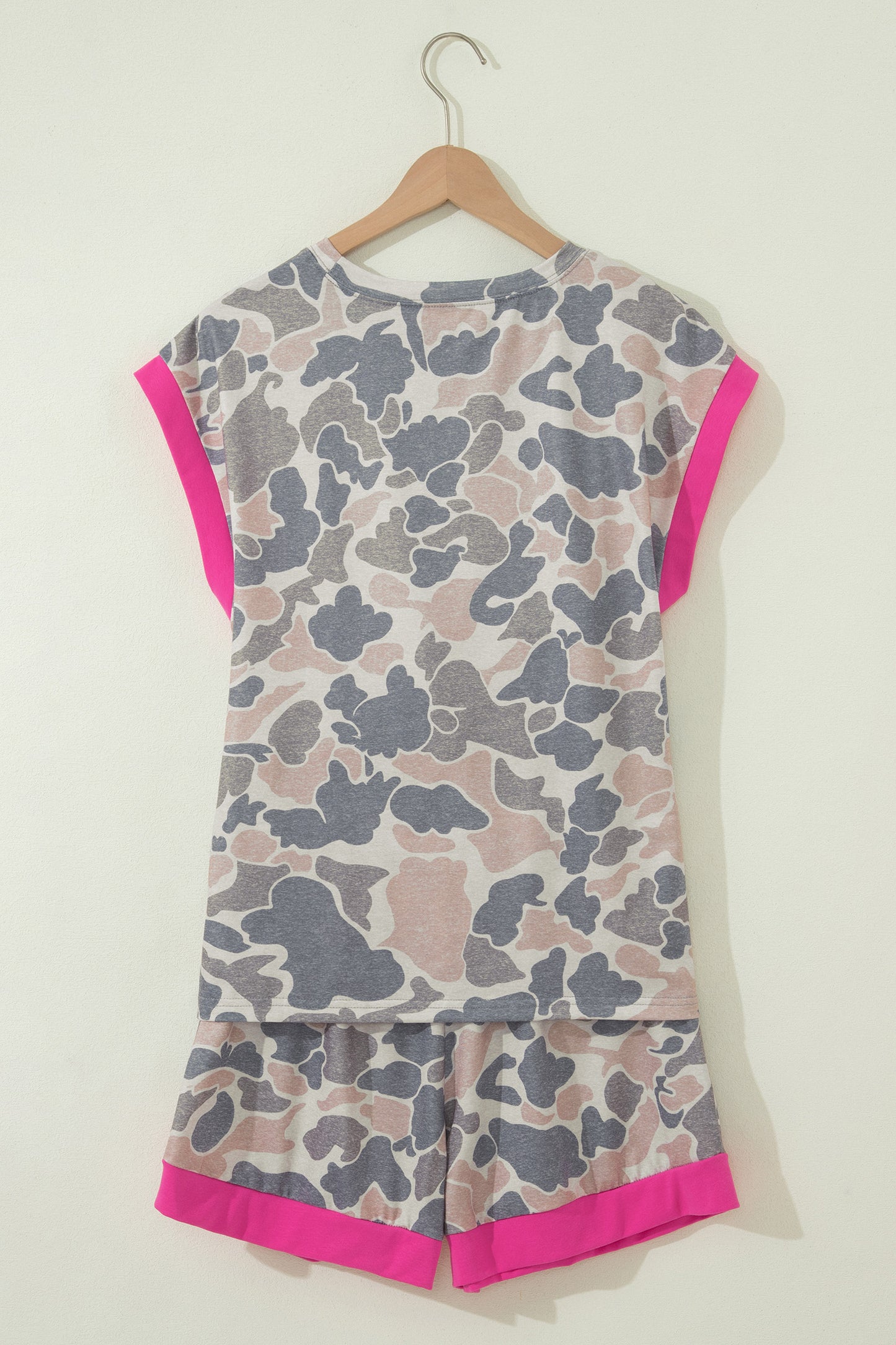 Multicolour Camouflage Contrast Trim Loose Tank Shorts Set