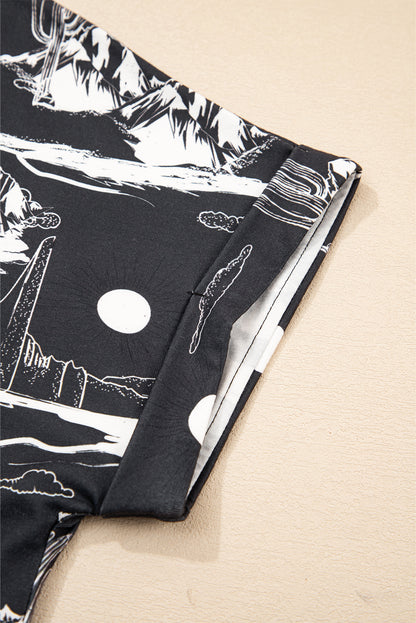 Black Desert Sand Print Short Sleeve Knit Top