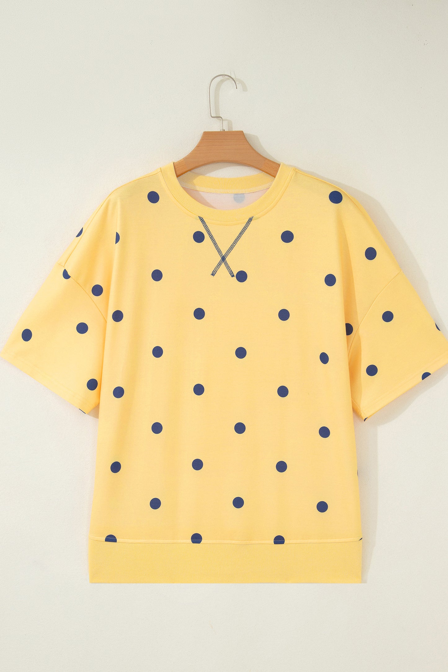 Beige Polka Dot Print Crossed Seam Detail Oversize Tee
