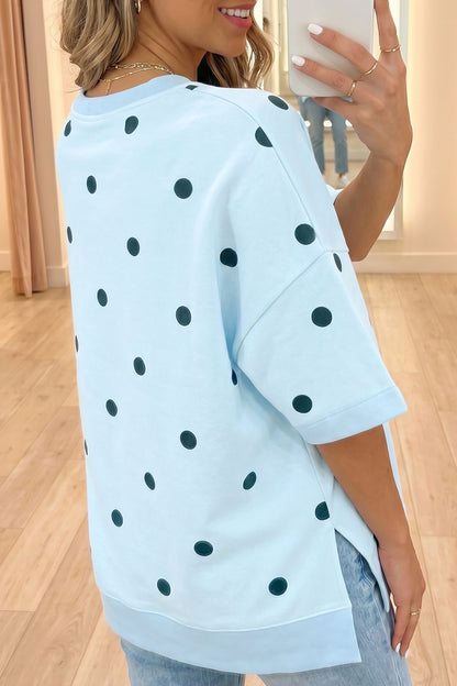 Beige Polka Dot Print Crossed Seam Detail Oversize Tee