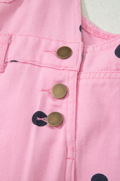 Phalaenopsis Polka Dot Print Bib Pocket Denim Barrel Overalls Jumpsuit