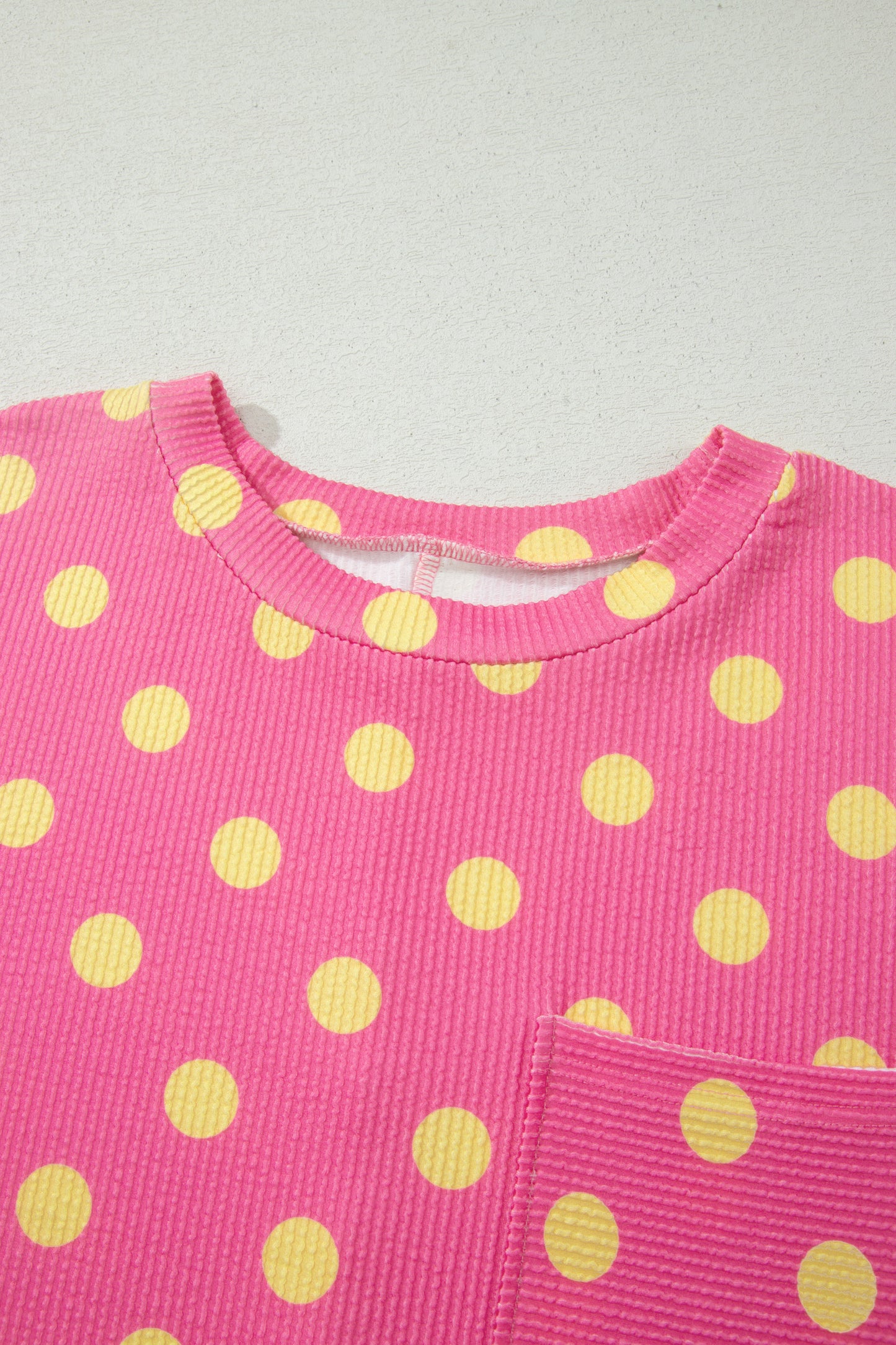 Pink Twisted Rib Polka Dot Print Plus Size T Shirt