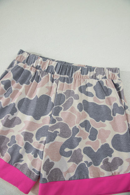 Multicolour Camouflage Contrast Trim Loose Tank Shorts Set