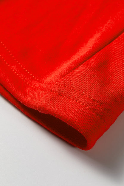Tomato Red Half Zip Polo Tee Elastic Waist Romper