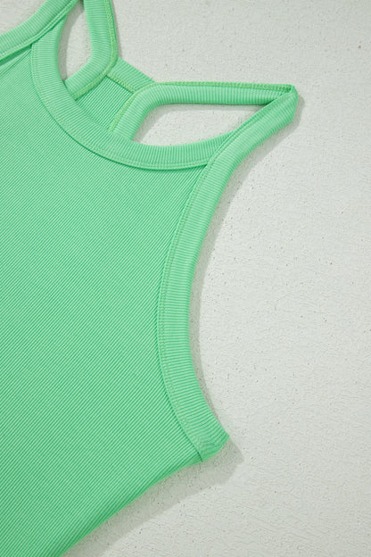 Green Slim Tank Top Elastic High Waist Shorts 2pcs Outfit