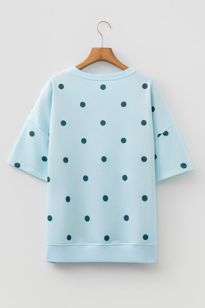Beige Polka Dot Print Crossed Seam Detail Oversize Tee