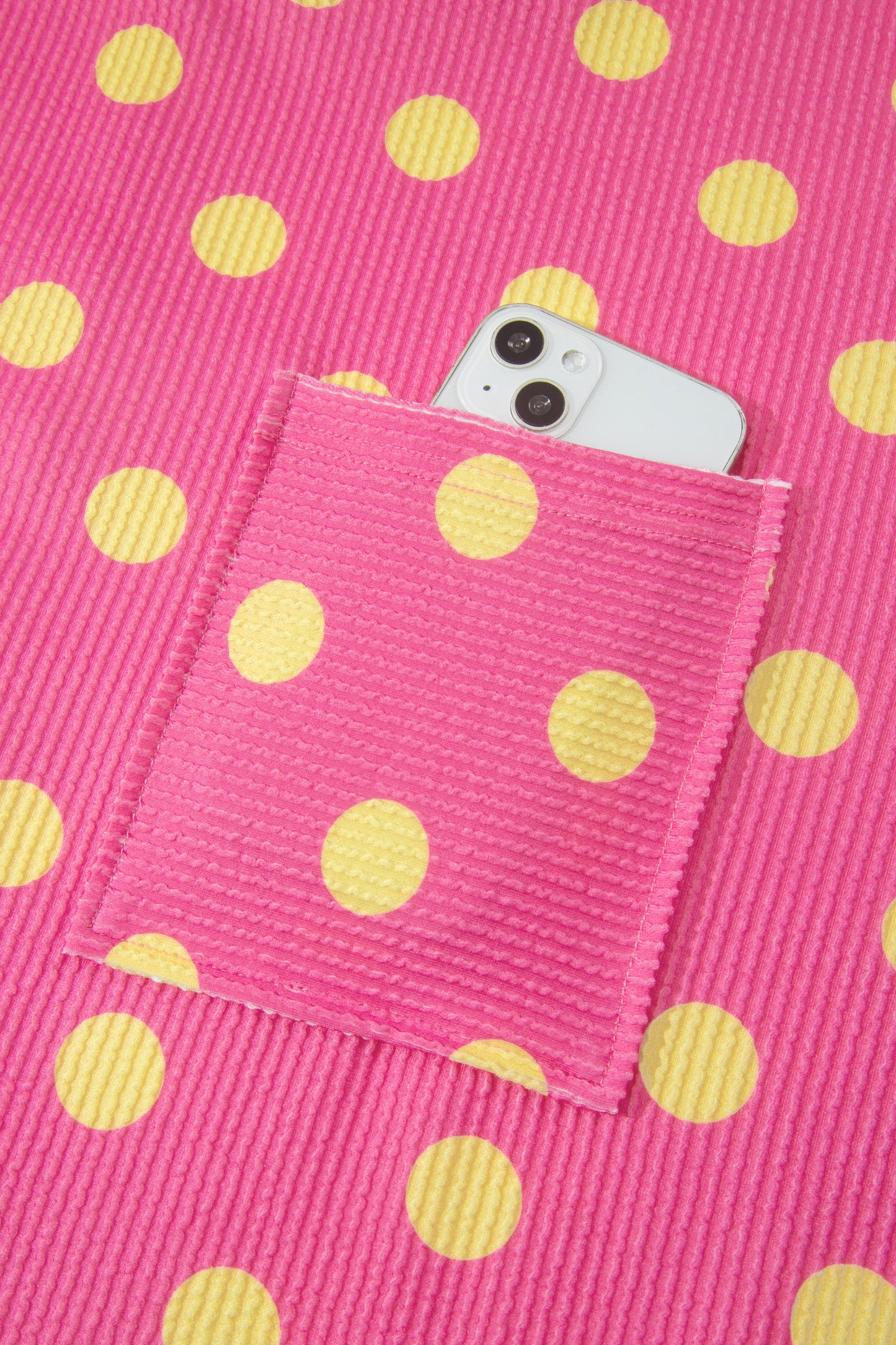 Pink Twisted Rib Polka Dot Print Plus Size T Shirt