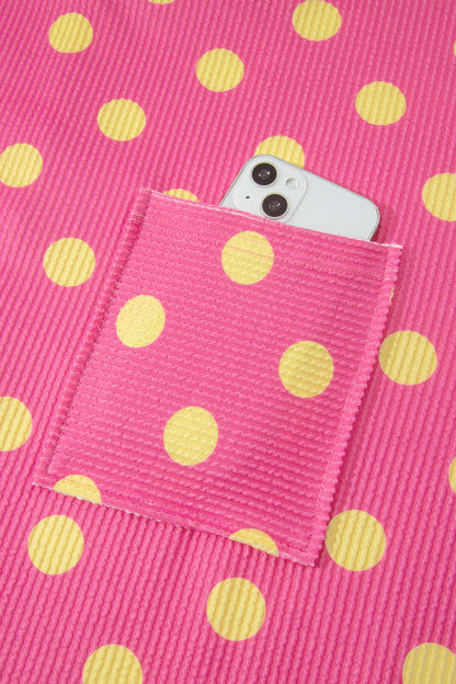 Pink Twisted Rib Polka Dot Print Plus Size T Shirt