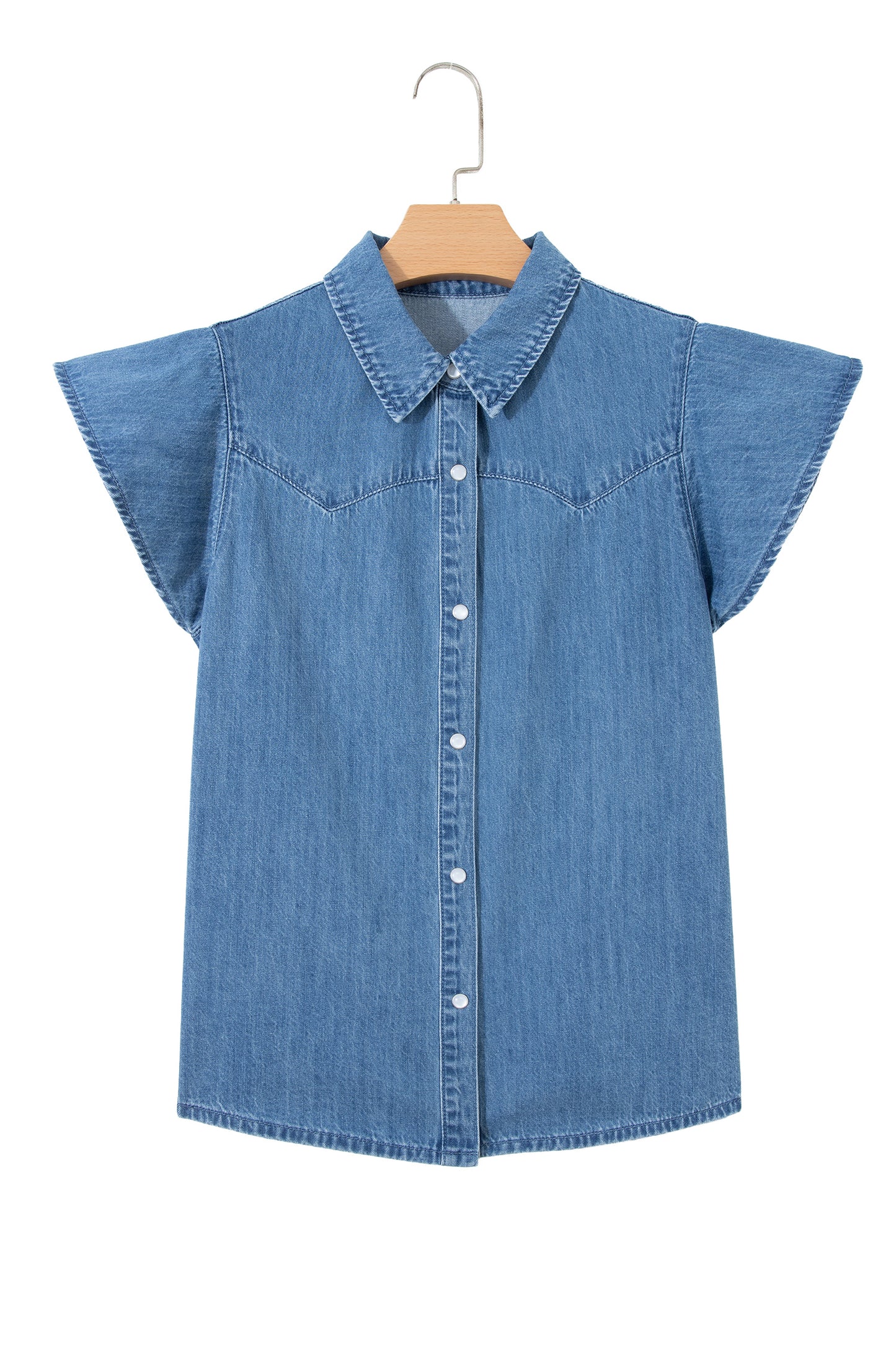 Dusk Blue Ruffled Short Sleeve Denim Shirt