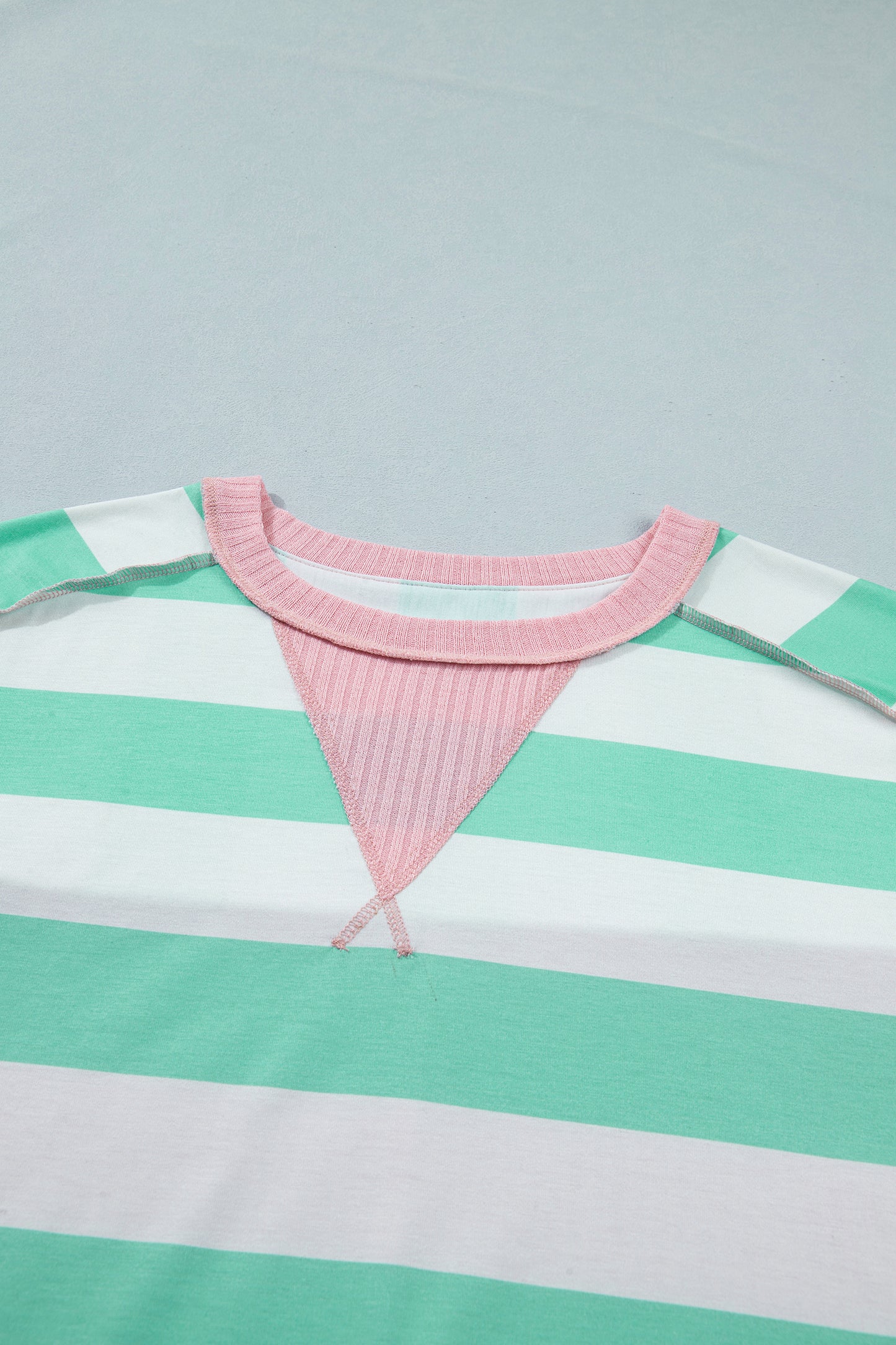 Green Stripe Exposed Seam Ribbed Patchwork Oversized Tee
