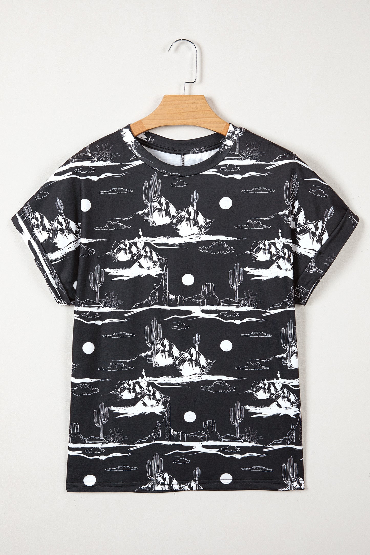 Black Desert Sand Print Short Sleeve Knit Top