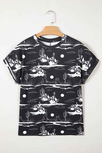 Black Desert Sand Print Short Sleeve Knit Top