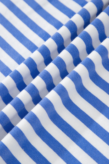 Sky Blue Stripe Contrast Trim Crew Neck Tee Knot Shorts 2pcs Set