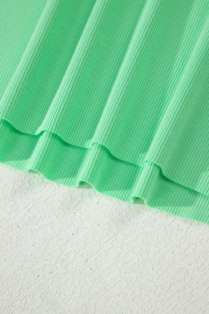 Green Slim Tank Top Elastic High Waist Shorts 2pcs Outfit