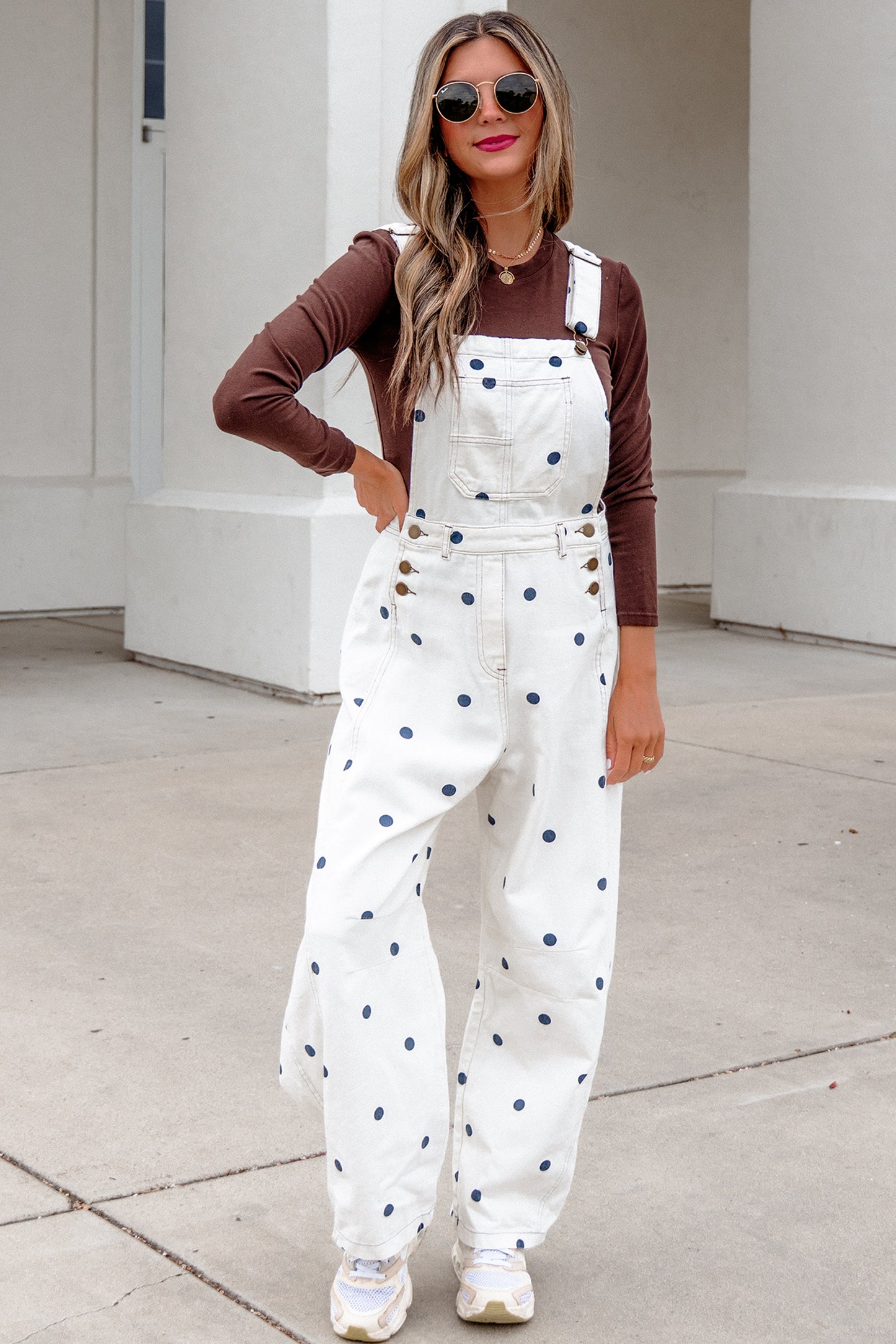 Phalaenopsis Polka Dot Print Bib Pocket Denim Barrel Overalls Jumpsuit