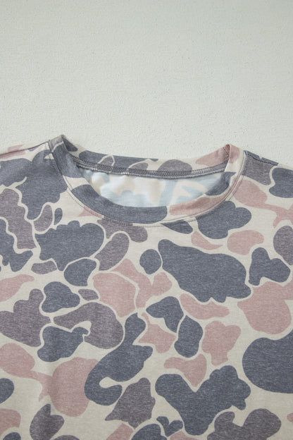 Multicolour Camouflage Contrast Trim Loose Tank Shorts Set