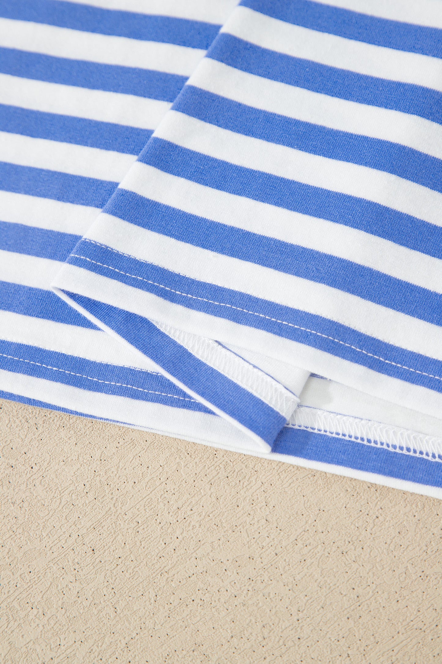 Sky Blue Stripe Contrast Trim Crew Neck Tee Knot Shorts 2pcs Set