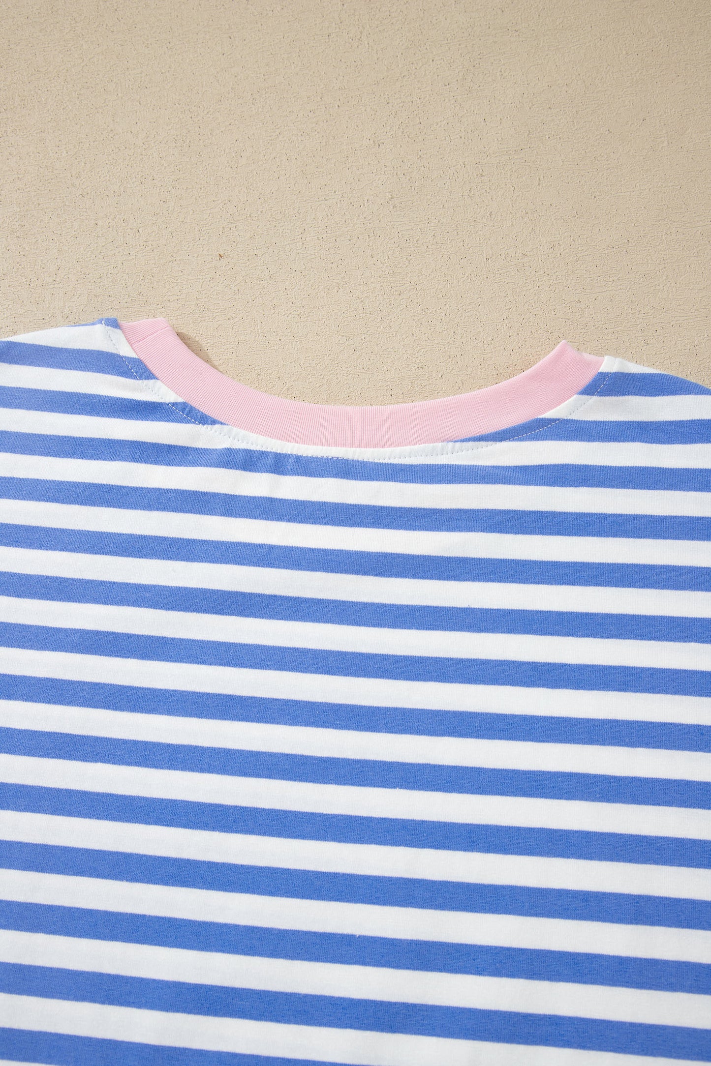 Sky Blue Stripe Contrast Trim Crew Neck Tee Knot Shorts 2pcs Set