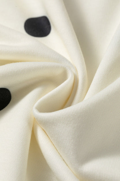 Beige Polka Dot Print Crossed Seam Detail Oversize Tee