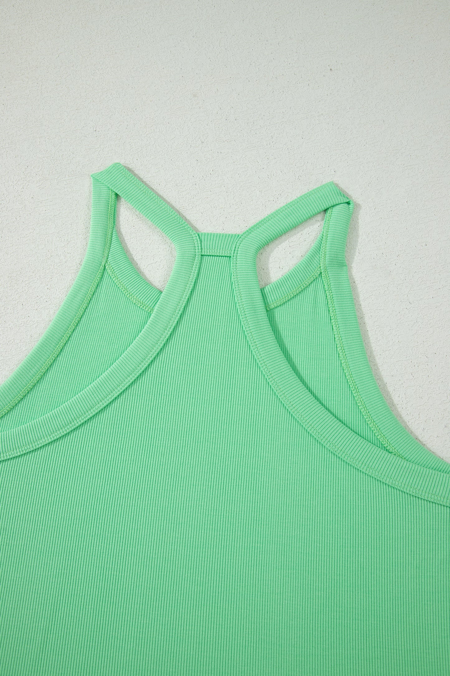 Green Slim Tank Top Elastic High Waist Shorts 2pcs Outfit