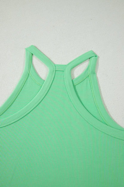Green Slim Tank Top Elastic High Waist Shorts 2pcs Outfit