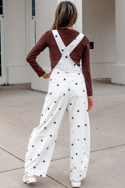 Phalaenopsis Polka Dot Print Bib Pocket Denim Barrel Overalls Jumpsuit