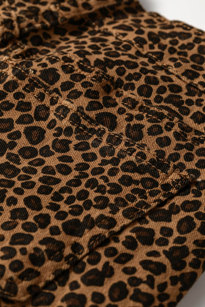 Brown Leopard Print Ruffled Hem Shift Jeans
