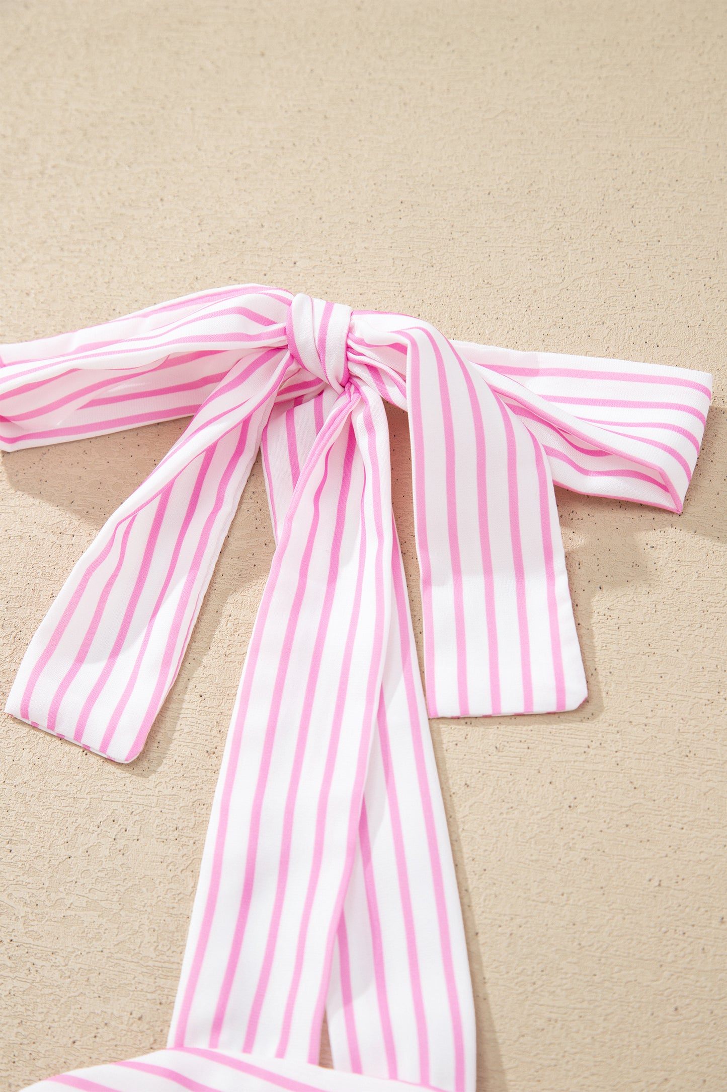Pink Floral Print Striped Patchwork Bow Knot Straps Mini Dress