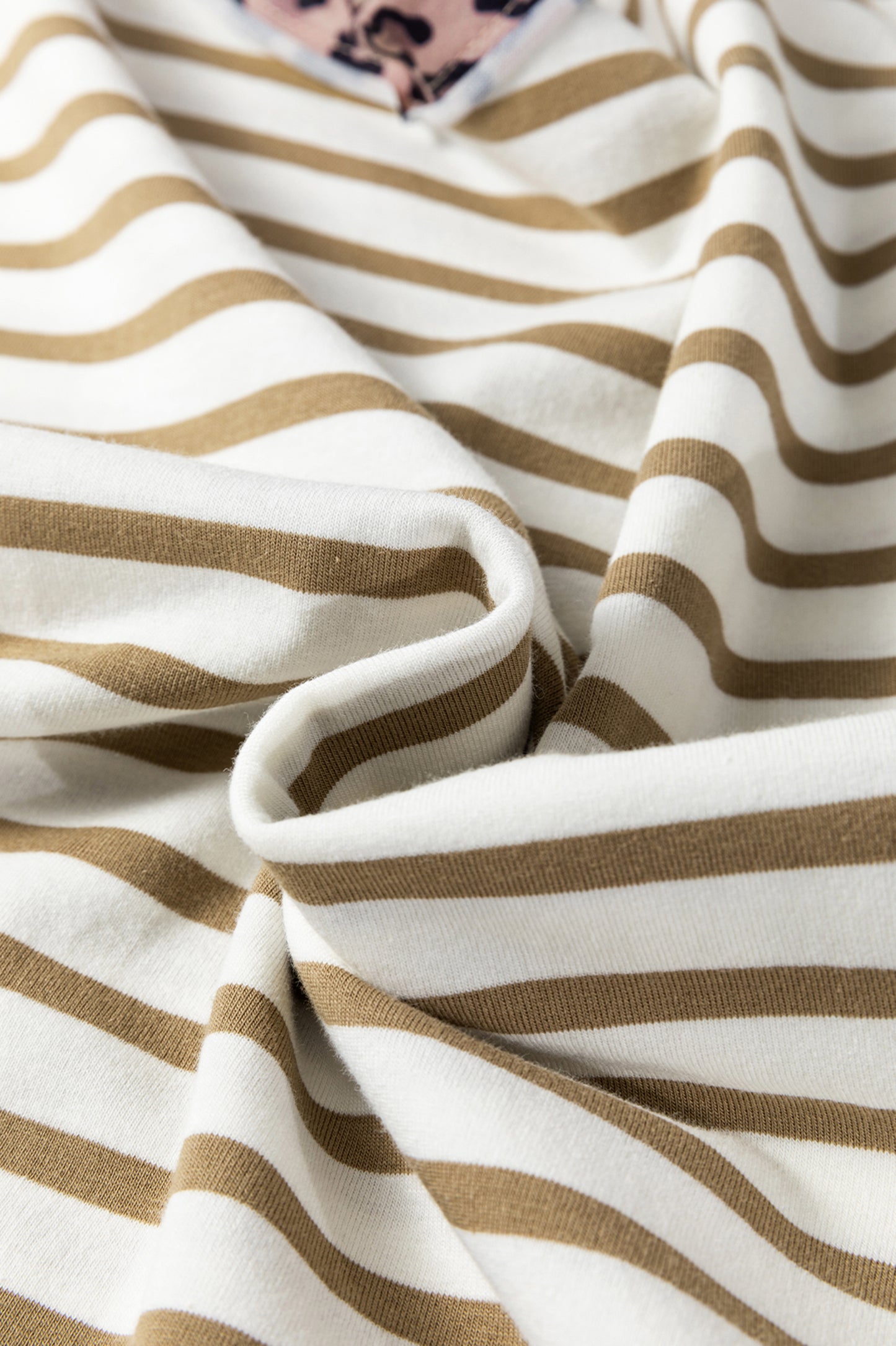 Khaki Stripe Leopard Patchwork Round Neck Loose T Shirt