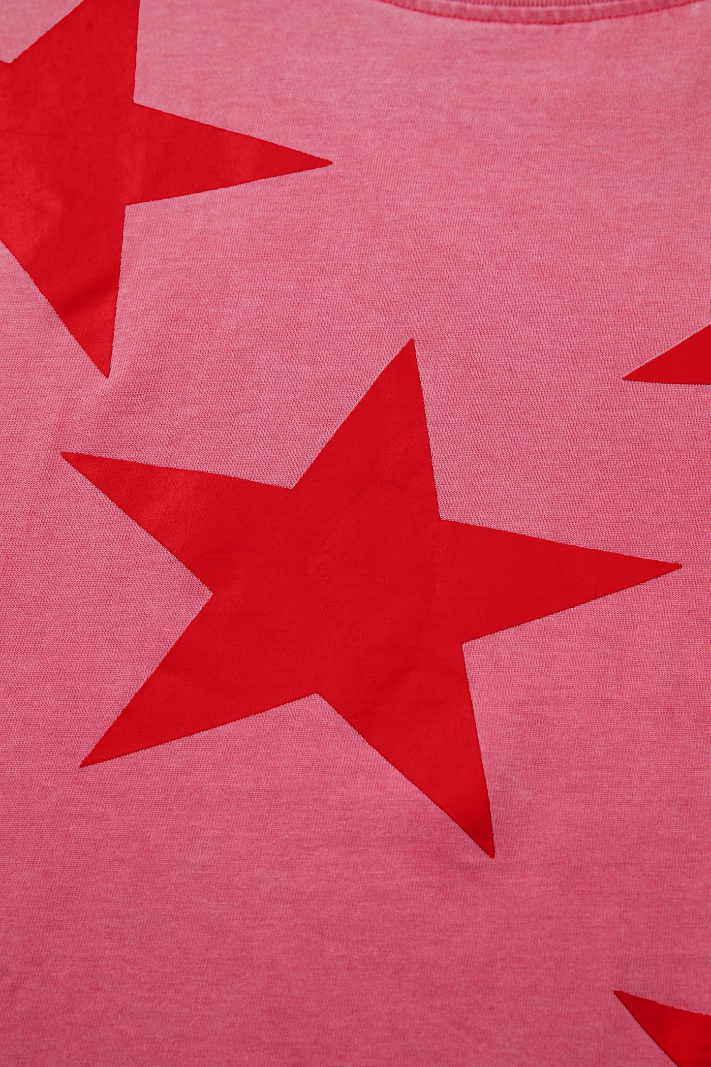 Red Independence Day Star Printed Mineral Wash T Shirt